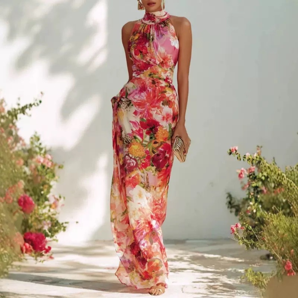 Zimmermann Floral Halter Maxi Dress in Pink